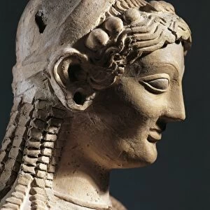 Italy, Sicily, Terravecchia di Grammichele, Detail of profile of statue representing Demeter (or Kore) sitting