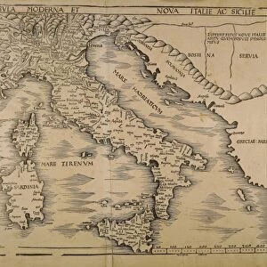 Map of Italy, From Geographiae Opus Novissima by Martin Waldseemueller, Woodcut, 1513