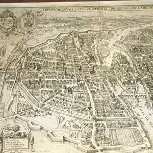 Map of Paris by Matthieu Merian, opperplate, printed in Paris 1615