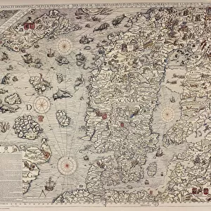 Map of Scandinavia, from Carta Marina, Sea Map by Olaus Magnus, 1539