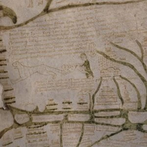Mappa Mundi, created in England or France, detail repersenting Syria and Palestine, Silk Road, circa 1191-1218