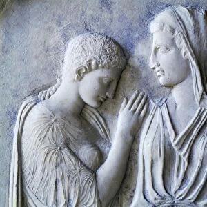 Detail of marble stele depicting Timarista and his daughter Krito from Kamiros, Greece, 5th Century B. C