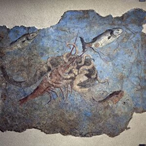 Marine scene of fight between an octopus a lobster and a moray eel, from the river port of San Paolo, fraction of Pietro Papa (Rome), fresco