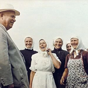 Nikita khrushchev meeting women farmers during his nation wide trip through the ussr, early 1960s