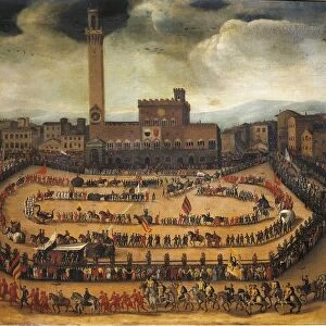 The Parade of the Contrade in Piazza del Campo in Siena, by Vincenzo Rustici