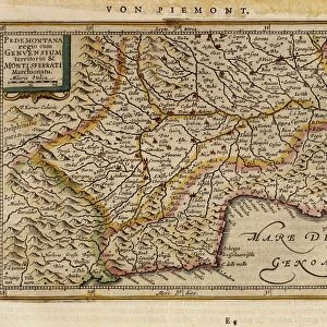 Piedmont, Monferrato and Liguria Regions, Map by Gerhard Kremer, Copper engraving