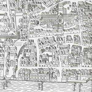 Plan of London around St. Pauls in 1563. After Ralph Agass map