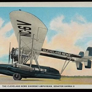 Postcard of the Cleveland News Amphibious Plane Hanna II. ca. 1930, The Cleveland News Sikorsky Amphibian, Senator Hanna II