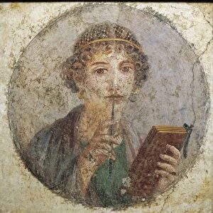 Roman civilization, Portrait of woman known as Sappho. From Pompeii