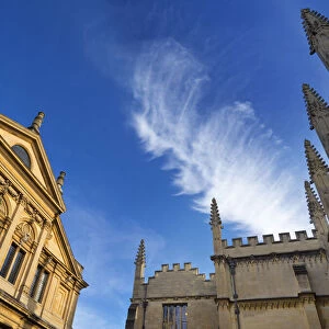 The Sheldonian Theatre and Bodleian Library in the historic heart of Oxford - autumn morning with cirrus cloudscape