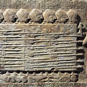 Stele of Vultures, Chalk plaque portraying Eannatum sovereign troops in conquest of Umma from Tello (Iraq), detail, circa 2450 b. c
