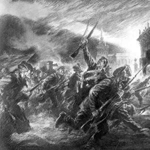 The storming of the winter palace in petrograd in october, 1917 - a drawing by v, shcheglov