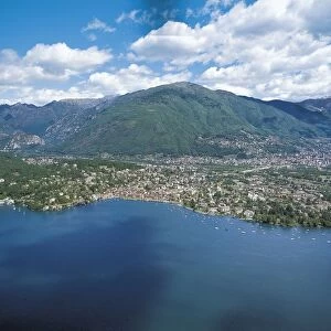 Switzerland, Ticino, Ascona and Locarno on Lake Maggiore, aerial view