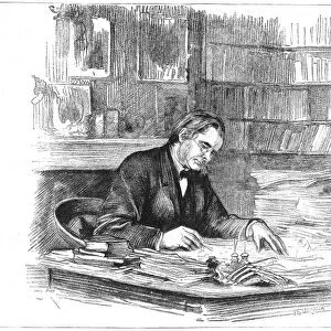 Thomas Henry Huxley (1825-1895) British biologist, at his desk in 1882 when President
