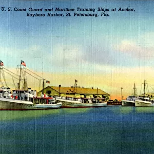 U. S. Coast Guard and Maritime Training Ships at Anchor. Bayboro Harbor, St. Petersburg, Florida