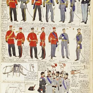 Uniforms of various forces of Kingdom of Italy by Quinto Cenni, color plate, 1861