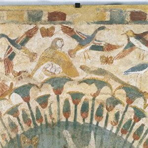 Wall painting depicting flora and fauna of marshes along the River Nile, from the tomb of Neferhetep, detail