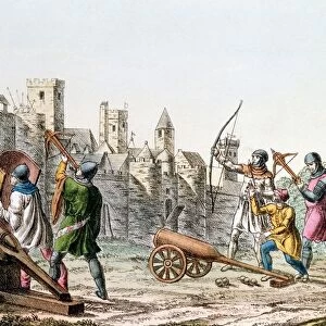 Hundred Years War between France and England. English troops attacking the walls