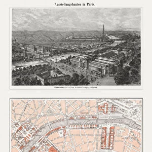 1900 Paris Exposition, France, wood engraving and lithograph, published 1900