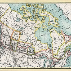 Antique map of Canada in 1890s, Victorian 19th Century