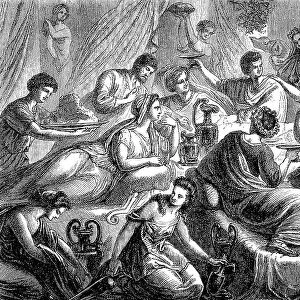 The Banquet of a Noble Roman in Ancient Rome, History of Ancient Rome, Roman Empire, Italy, Historical, Digitally restored reproduction of a 19th century original