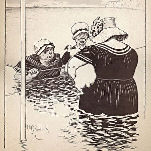 Caricature of Group of mature women bathing in the sea, French 1890s, 19th Century