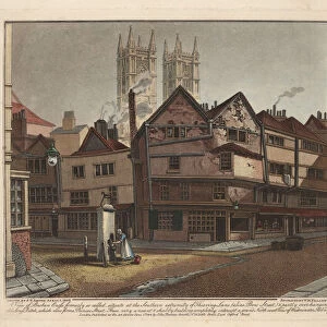 Coloured engraving of Old London, Westminster Abbey