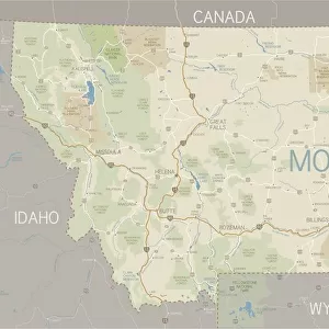 A flat Montana state map and surroundings
