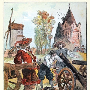 French soldiers 17th Century style creating fake cannons to deceive the enemy, deception in warfare, History