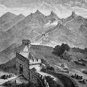 The Great Wall of China, China, in the year 1870, Historical, digital reproduction of an original 19th century original
