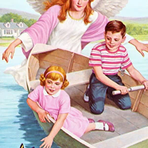 Guardian Angel Watching Over Boy and Girl