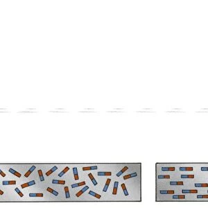 Illustration of bar magnet moving along magnetised metal as hammer hits upright magnetised metal bar