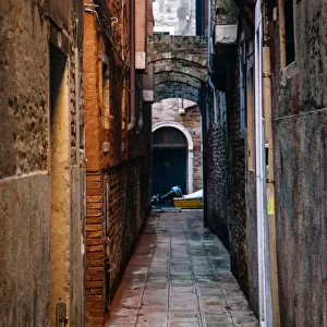 Narrow Old town street in Venice at the morning