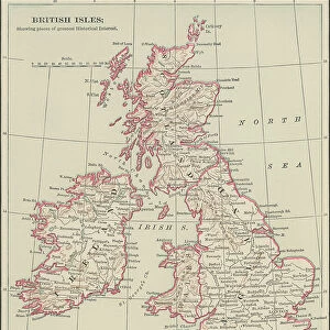 Old chromolithograph map of map of the British Isles, showing places of greatest historical interest