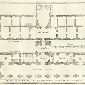 Plan of the ground floor and the first flat of the building Villa Albani, historical Rome, Italy, digital reproduction of an original template from the 17th century, original date unknown