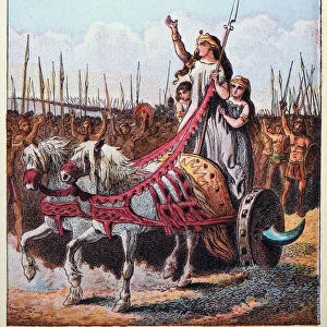 Queen Boudica or Boudicca, in her chariot, with her army, Ancient British History