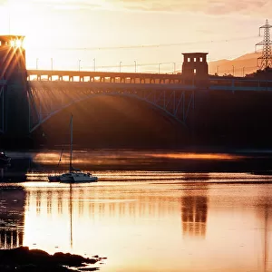 Sunrise, Britannia Bridge, Menai Straits, Anglesey, Wales