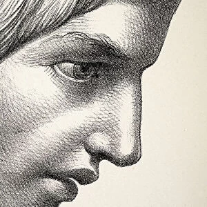 Vintage illustration Close up detail of the human face, nose, lips, eyes, forehead 19th Century