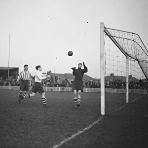 Dartford versus Leyton in the FA Cup. One of the goal keepers takes an aerial