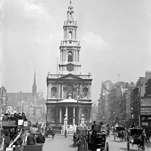 London street scene. View of St Mary Le Strand Church, Strand, London. Early 1900s