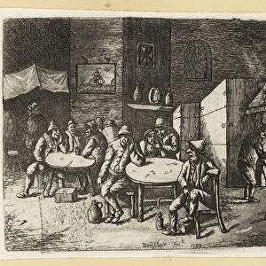 17th century Dutch tavern scene, with many peasants drinking, 1803 (engraving)