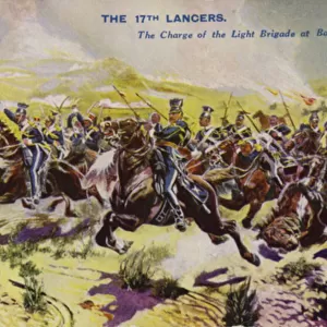 The 17th Lancers at the Charge of the Light Brigade, Battle of Balaclava, Crimean War, 1854 (colour litho)