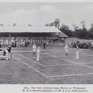 1883, The First International Match at Wimbledon, W and E Renshaw (England) v C M and Js Clark (USA) (b / w photo)