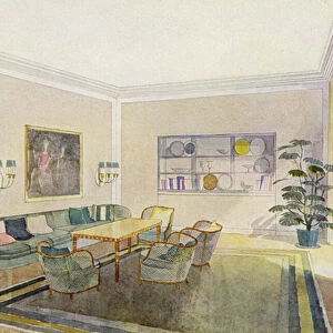 1930s interiors: Reception room (colour litho)