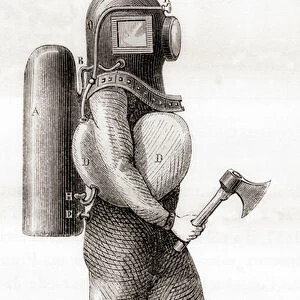 A 19th century American deep sea diving suit, from Les Merveilles de la Science