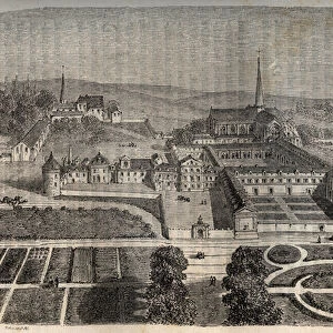 Abbaye de Chelles (Seine et Marne) - engraving in "Histoire de France"