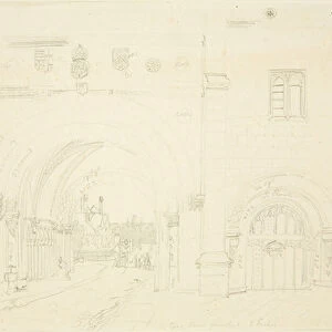 Abbey Gatehouse of Bristol Cathedral, Looking South (pencil on paper)