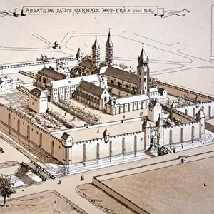 The Abbey of Saint-Germain-des-Pres in c. 1520 (coloured engraving)