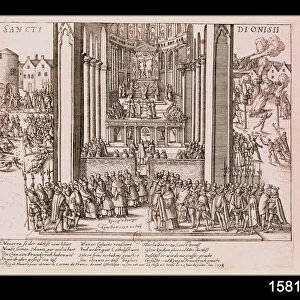 Abjuration of Henri IV (1553-1610) at St. Denis on 15th July 1593 (engraving)
