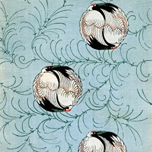 Abstract Cranes on a Blue Background, 1882 (colour woodblock print)